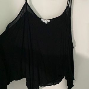 Black, open shoulder with sleeves tank top
